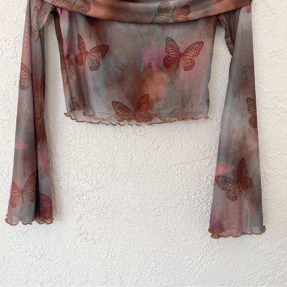 Y2K Mesh Butterfly Lettuce Edge Boho Gypsy Top - Picture 4 of 6